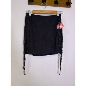 Bongo Black Lace-Up Mini Skirt XS Faux Suede Y2K Trend Zone NWT